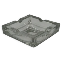 Cendrier carré vintage en verre transparent