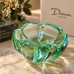 Cendrier daum france – cristal vert d’eau / aigue-marine