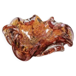 Cendrier des années 1950 en verre de Murano avec des finitions dorées.