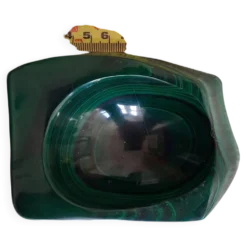 Cendrier en bloc de malachite solide vintage / Vide-Poche — Géométrique lourd de 1,34 kg