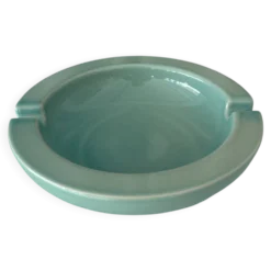 Cendrier en poterie vintage – Émail aqua / vert céladon – Années 1970