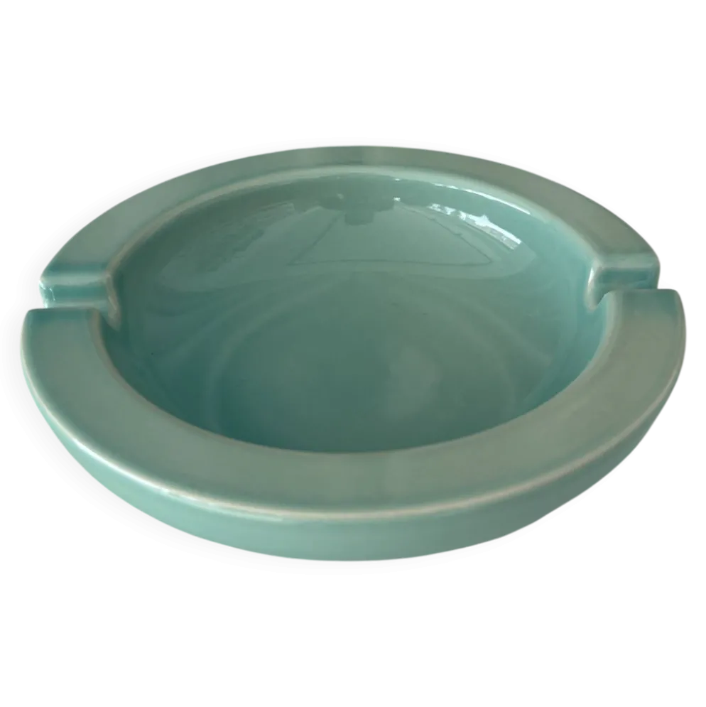 Cendrier en poterie vintage – Émail aqua / vert céladon – Années 1970
