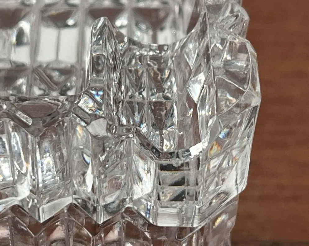 Cendrier en verre cristal empilable et boîte de style mid-century moderne de Julia, Pologne, années 1960, ensemble de 2.