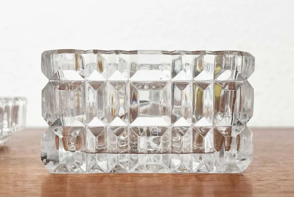 Cendrier en verre cristal empilable et boîte de style mid-century moderne de Julia, Pologne, années 1960, ensemble de 2.