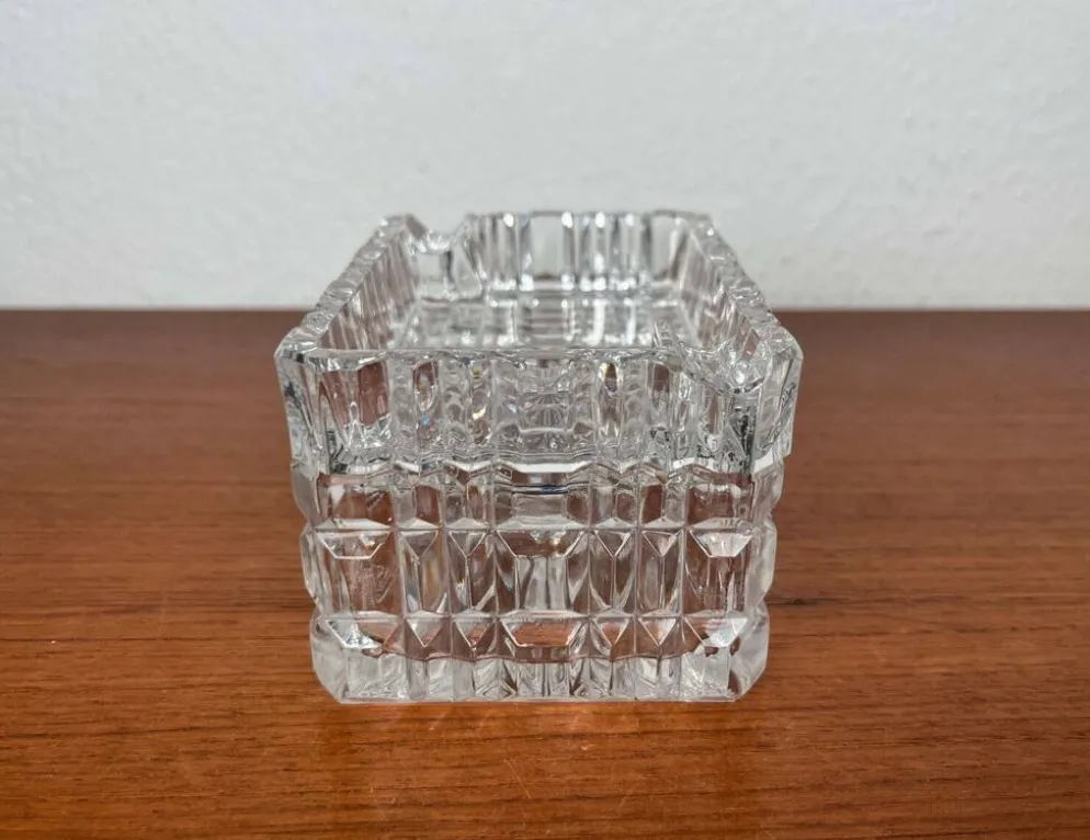 Cendrier en verre cristal empilable et boîte de style mid-century moderne de Julia, Pologne, années 1960, ensemble de 2.