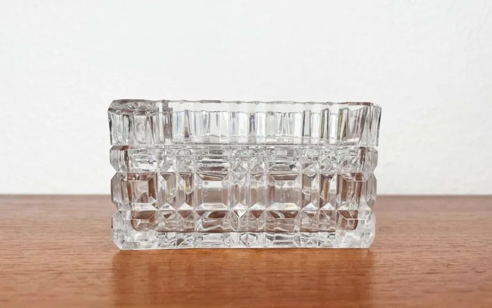 Cendrier en verre cristal empilable et boîte de style mid-century moderne de Julia, Pologne, années 1960, ensemble de 2.