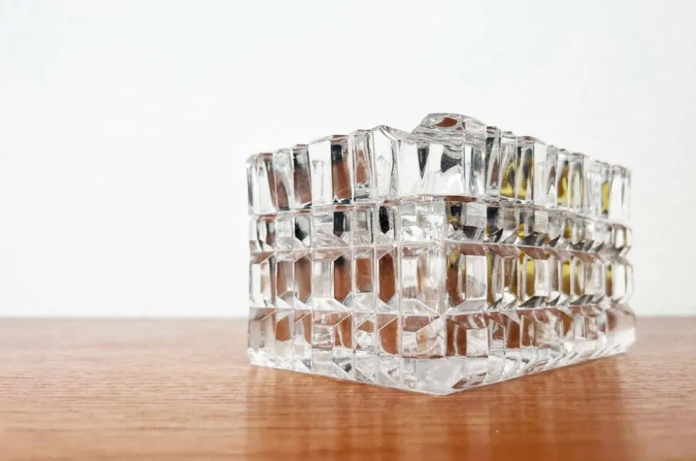 Cendrier en verre cristal empilable et boîte de style mid-century moderne de Julia, Pologne, années 1960, ensemble de 2.