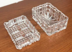Cendrier en verre cristal empilable et boîte de style mid-century moderne de Julia, Pologne, années 1960, ensemble de 2.