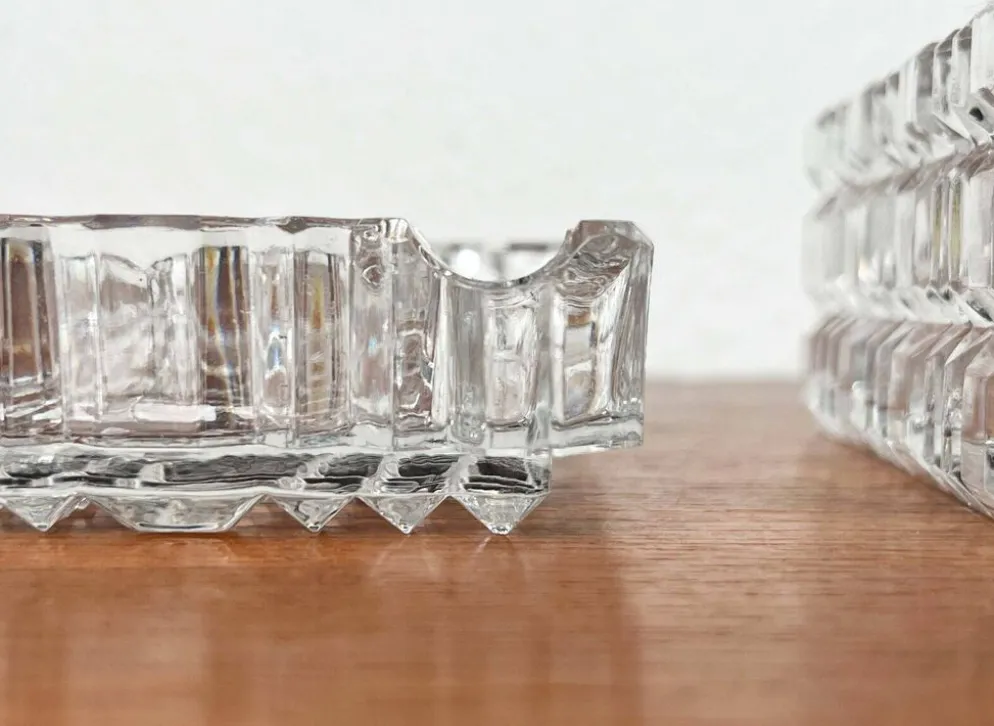 Cendrier en verre cristal empilable et boîte de style mid-century moderne de Julia, Pologne, années 1960, ensemble de 2.