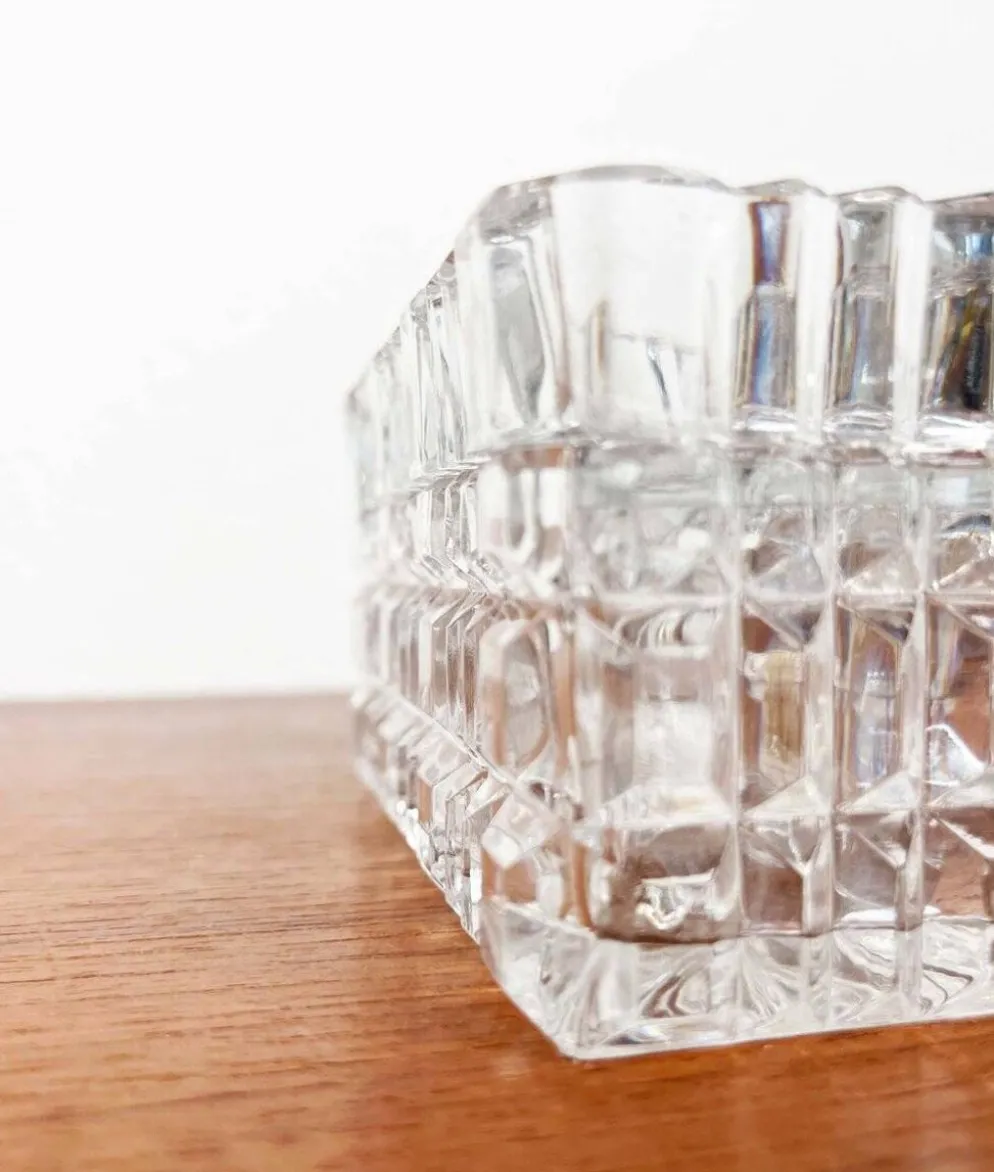 Cendrier en verre cristal empilable et boîte de style mid-century moderne de Julia, Pologne, années 1960, ensemble de 2.