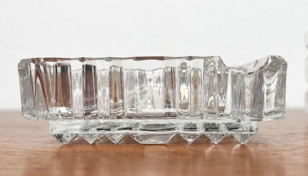 Cendrier en verre cristal empilable et boîte de style mid-century moderne de Julia, Pologne, années 1960, ensemble de 2.