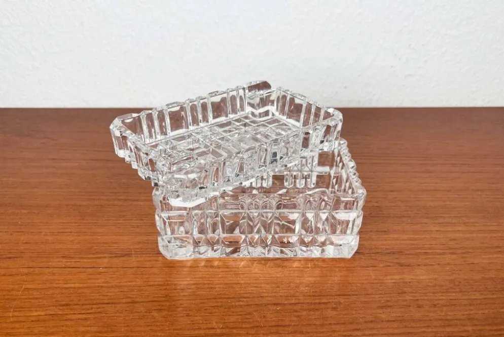 Cendrier en verre cristal empilable et boîte de style mid-century moderne de Julia, Pologne, années 1960, ensemble de 2.