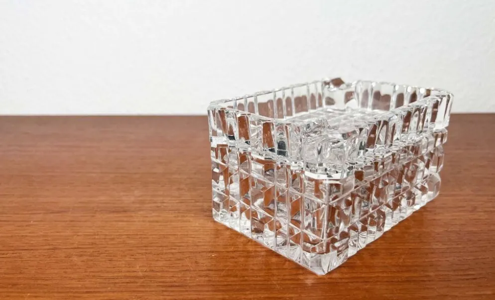 Cendrier en verre cristal empilable et boîte de style mid-century moderne de Julia, Pologne, années 1960, ensemble de 2.