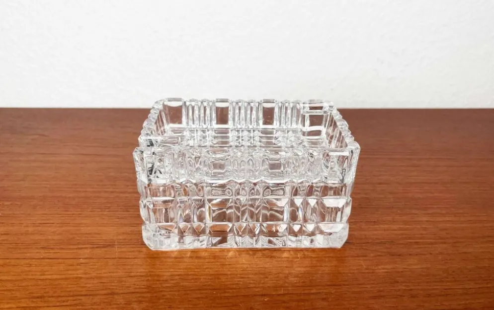 Cendrier en verre cristal empilable et boîte de style mid-century moderne de Julia, Pologne, années 1960, ensemble de 2.