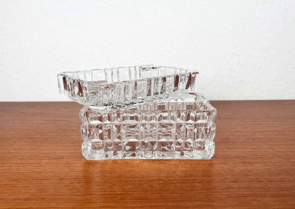 Cendrier en verre cristal empilable et boîte de style mid-century moderne de Julia, Pologne, années 1960, ensemble de 2.