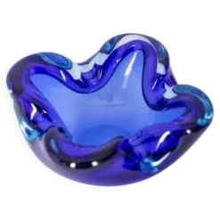 Cendrier en verre de Murano bleu vintage des années 1970, design italien