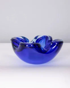 Cendrier en verre de Murano bleu vintage des années 1970, design italien