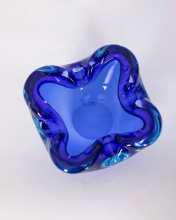 Cendrier en verre de Murano bleu vintage des années 1970, design italien