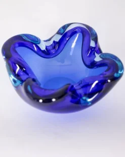 Cendrier en verre de Murano bleu vintage des années 1970, design italien
