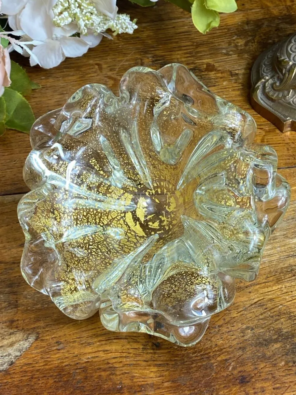 Cendrier en verre de Murano et feuille d’or par Barovier et Toso