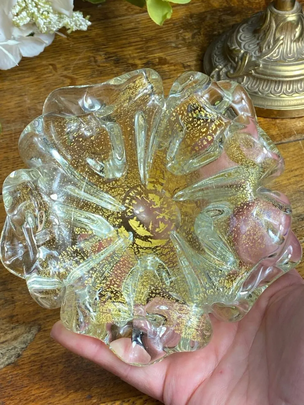 Cendrier en verre de Murano et feuille d’or par Barovier et Toso