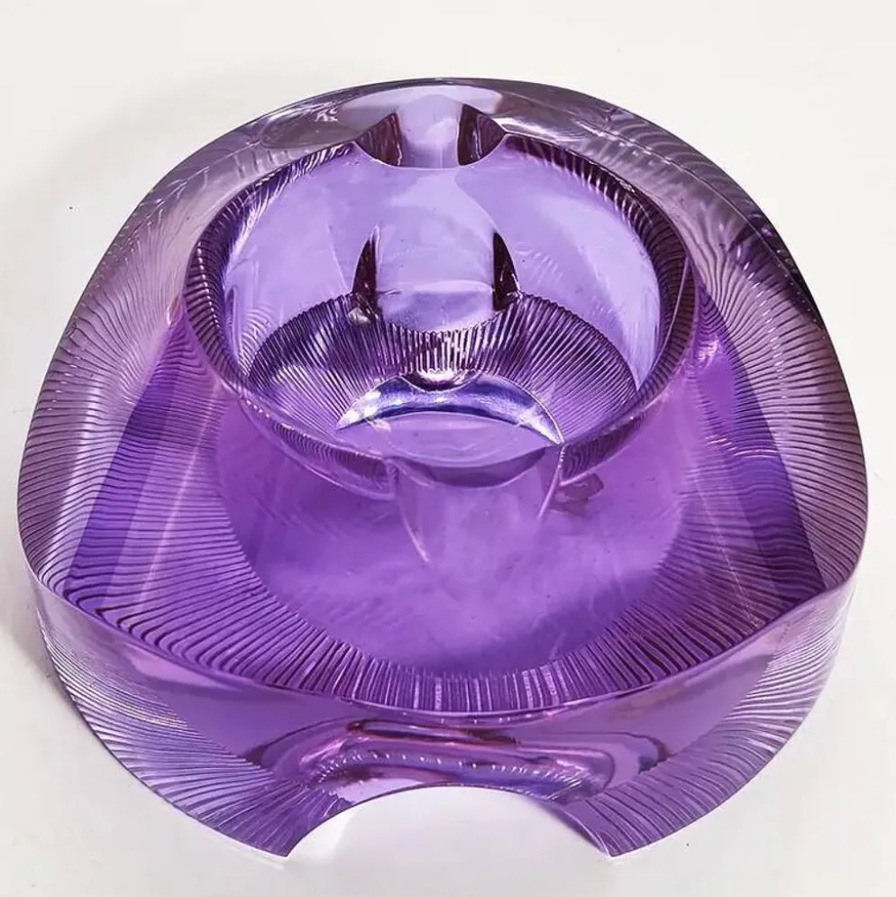 Cendrier en verre violet rare - Moser années 1960