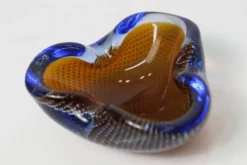 Cendrier Murano verre bullé orange bleu et transparent 1960