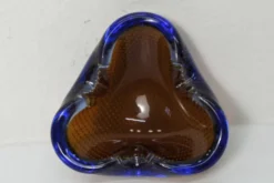 Cendrier Murano verre bullé orange bleu et transparent 1960
