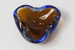 Cendrier Murano verre bullé orange bleu et transparent 1960