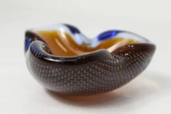 Cendrier Murano verre bullé orange bleu et transparent 1960