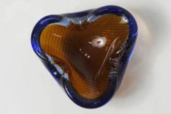 Cendrier Murano verre bullé orange bleu et transparent 1960