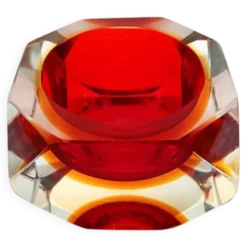 Cendrier ou vide-poches carré multifacette des années 1960 en verre de Murano par Flavio Poli pour Seguso. Fabriqué en Italie.