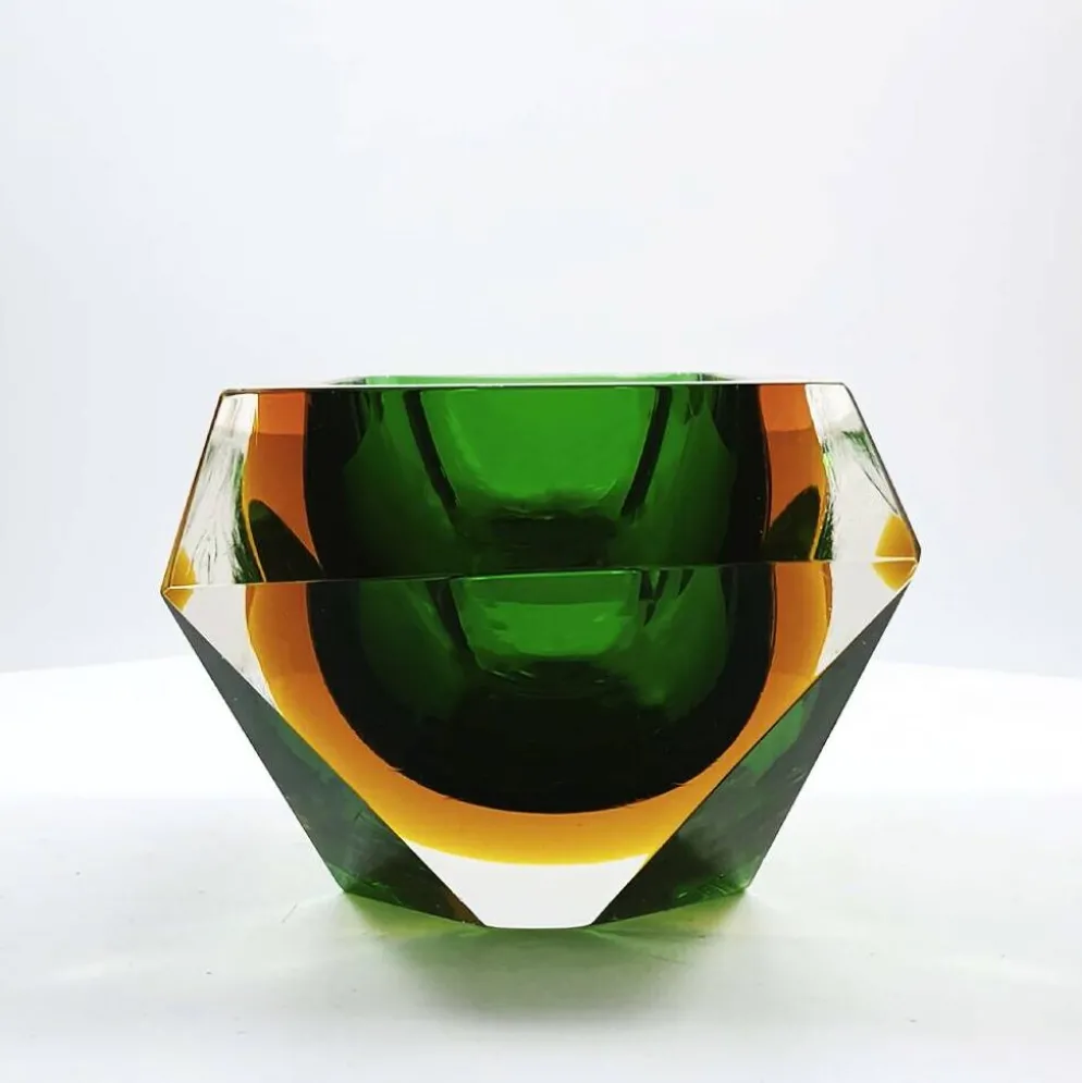 Cendrier rectangulaire multifacette en verre de Murano par Flavio Poli, années 1960
