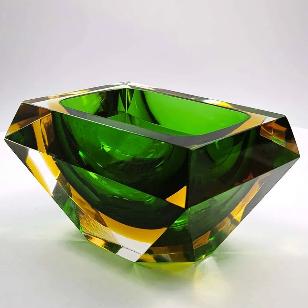 Cendrier rectangulaire multifacette en verre de Murano par Flavio Poli, années 1960