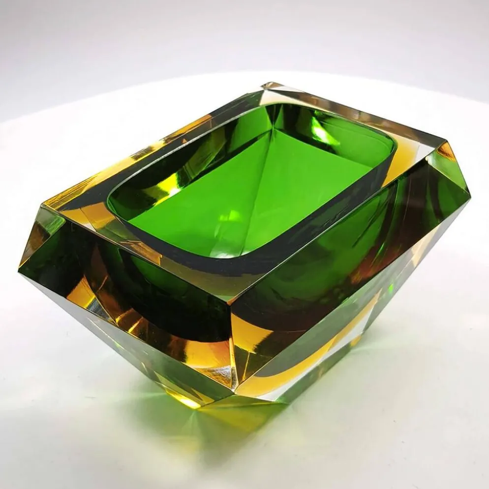 Cendrier rectangulaire multifacette en verre de Murano par Flavio Poli, années 1960