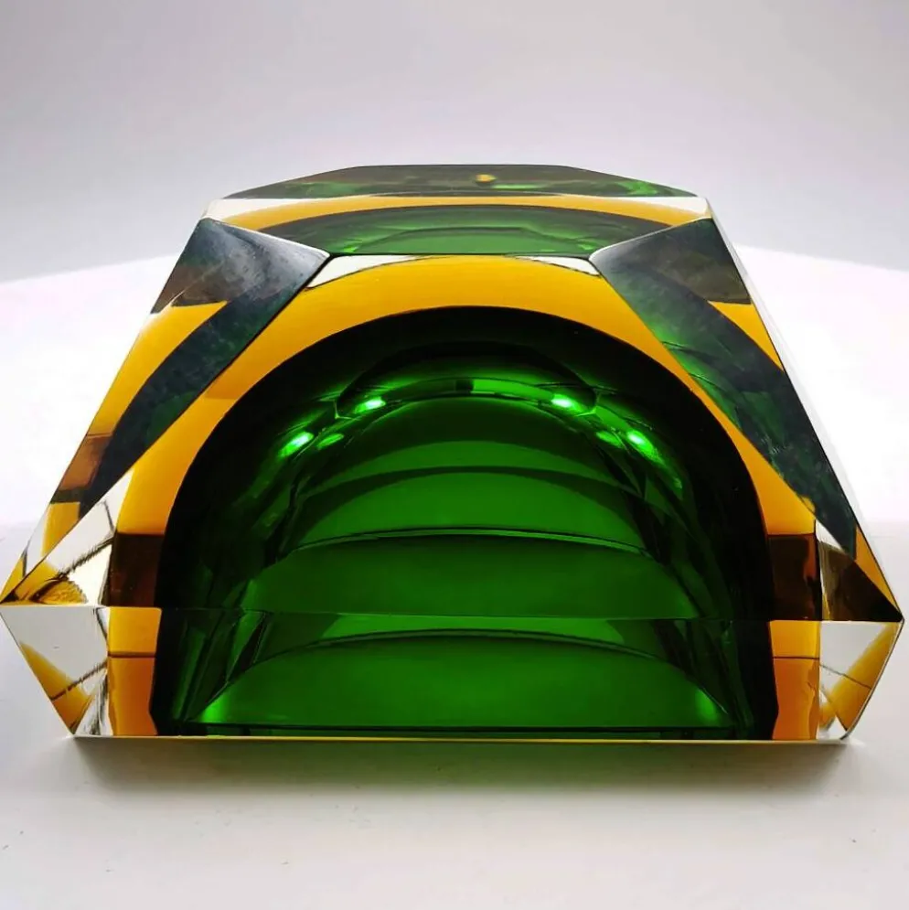 Cendrier rectangulaire multifacette en verre de Murano par Flavio Poli, années 1960