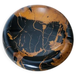 Cendrier rond vintage en marbre italien Portor noir et doré