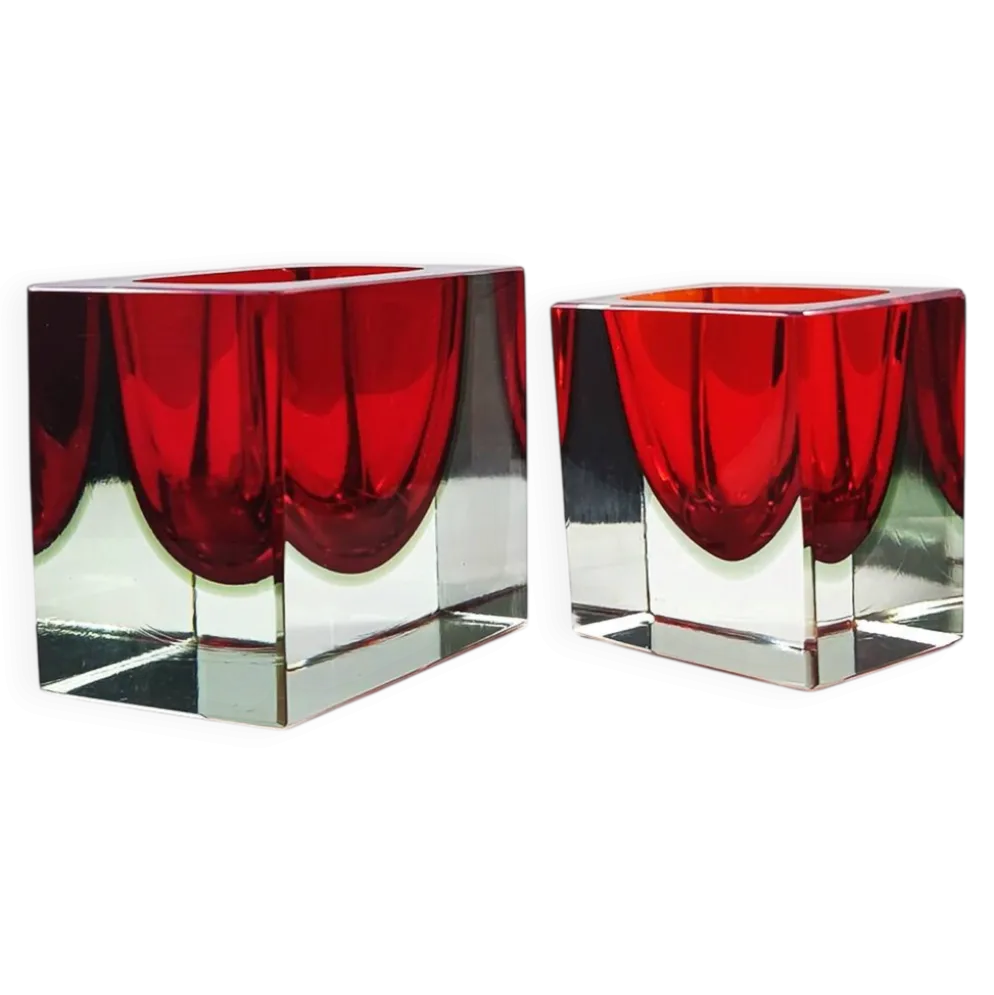 2 cendriers rectangulaires en verre de Murano par Flavio Poli pour Segus, années 1960