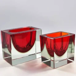 2 cendriers rectangulaires en verre de Murano par Flavio Poli pour Segus, années 1960