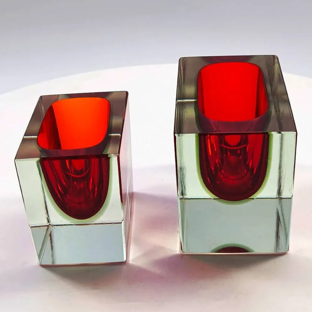 2 cendriers rectangulaires en verre de Murano par Flavio Poli pour Segus, années 1960