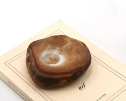 Cendrier vide poche marron orangé en agate naturelle, années 70 vintage