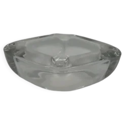 Cendrier vintage en verre épais transparent, forme carrée aux angles arrondis