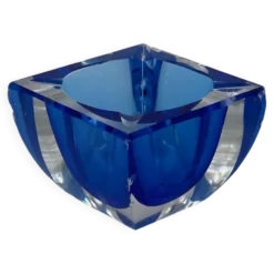 Cendrier vintage en verre sommerso style Murano, bleu cobalt
