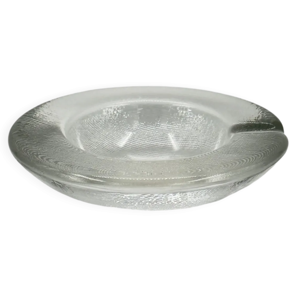 Cendrier vintage en verre texturé effet lin, large bord