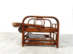 Chaise de jardin, chaise longue en rotin et bambou, années 1950