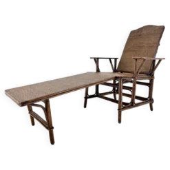 Chaise longue Art Déco française en bambou et osier