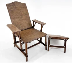 Chaise longue Art Déco française en bambou et osier