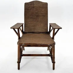 Chaise longue Art Déco française en bambou et osier