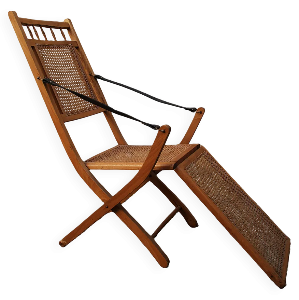 Chaise longue cannée XIXème siècle de style colonial