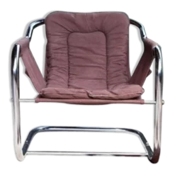 Chaise longue d'appoint chromée postmoderne